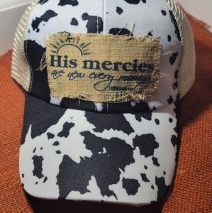 Reborn Creations- Christian Cow Print Hat with distressed patch.
